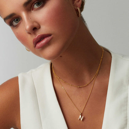 Letter Necklace with Curb Chain Gold